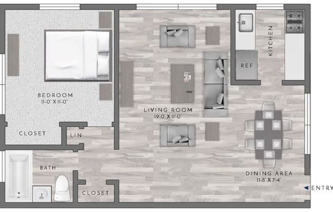 1 bed, 1 bath, 635 sqft, $2,670