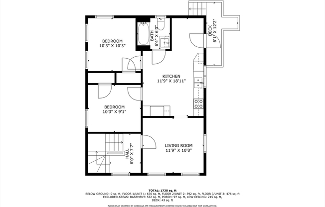 2 beds, 1 bath, 592 sqft, $3,100, Unit 2