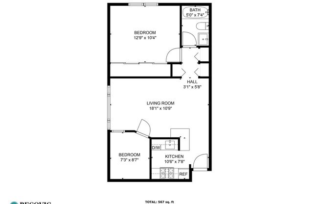 2 beds, 1 bath, 567 sqft, $2,100, Unit 204