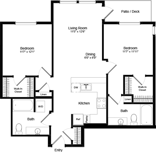 2 beds, 2 baths, 997 sqft, $2,350, Unit 105