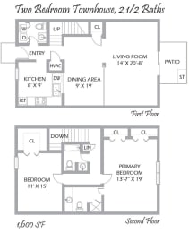 Two Bedrooms, 2 1/2 Baths Townhouse