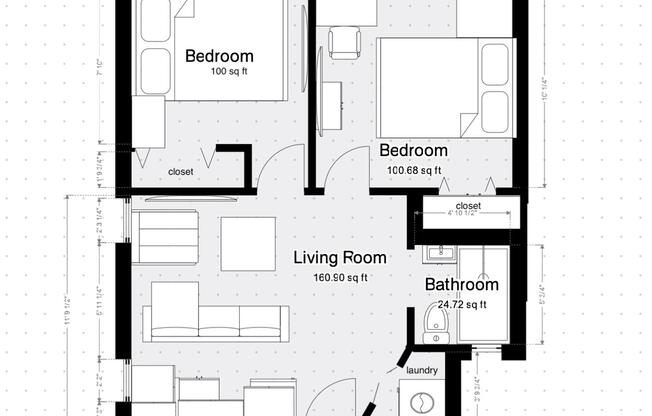 2 beds, 1 bath, $6,000, Unit 16