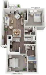 2 beds, 2 baths, 963 sqft, $1,662