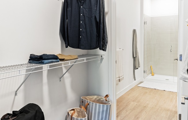 Pass-through closets with built in shelving