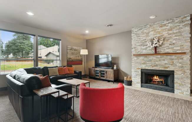 Clubhouse Fireplace Seating at North Creek Apartments, Everett, 98208