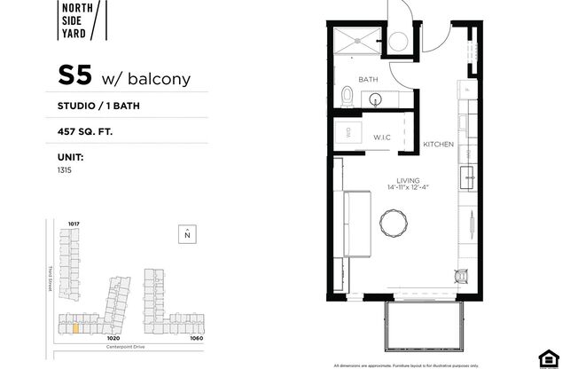 Studio, 1 bath, 457 sqft, $1,200