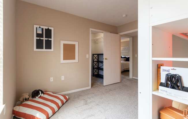 This is a photo of the second bedroom of the 890 square foot 2 bedroom, 2 bath Liberty at Washington Place Apartments in in Miamisburg, Ohio in Washington Township.