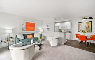 a living room with a couch and a table