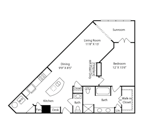 1 bed, 1.5 baths, 1,065 sqft, $2,132