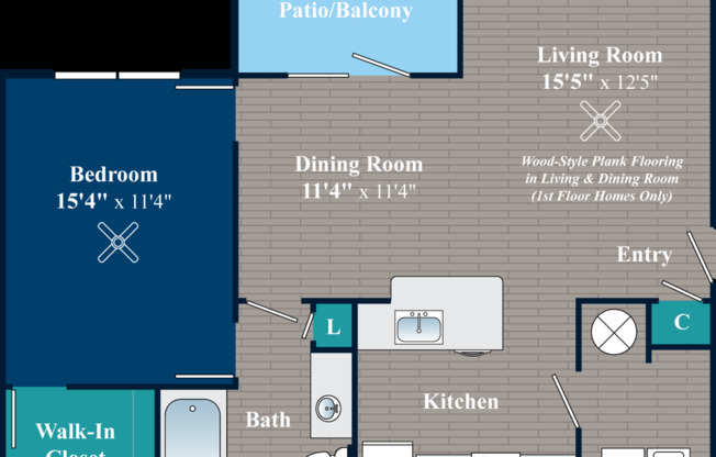 1 bed, 1 bath, 796 sqft, $1,324