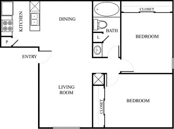 2 beds, 1 bath, 801 sqft, $936