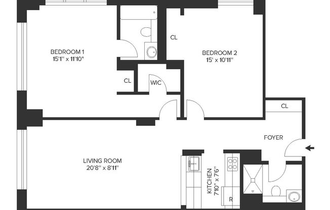 2 beds, 2 baths, 929 sqft, $6,546, Unit 26A