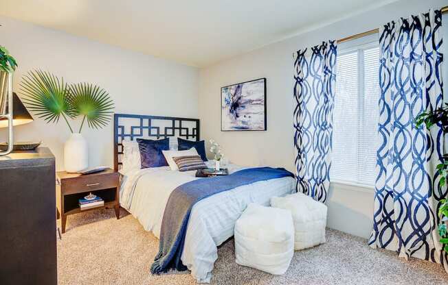 Comfortable Bedroom With Large Window at Scarborough Lake Apartments, Indianapolis, IN, 46254