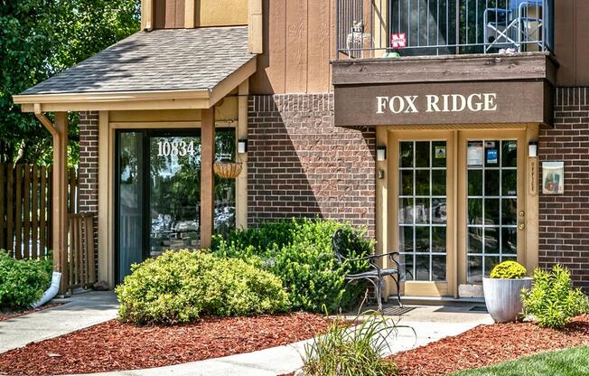 a building with a fox ridge sign on the front of it