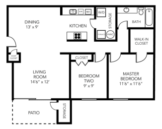 2 beds, 1 bath, 883 sqft, $1,280