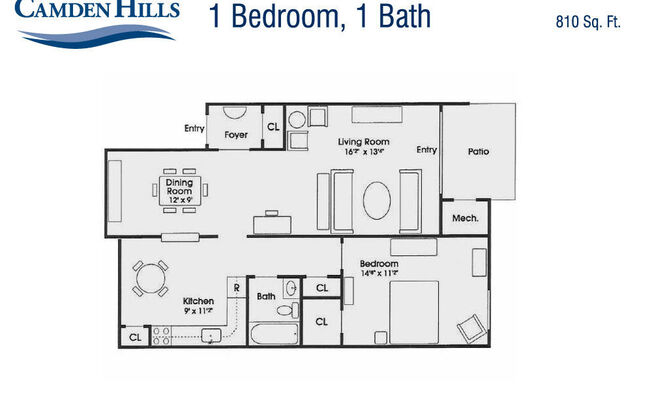 1 bed, 1 bath, 810 sqft, $1,459