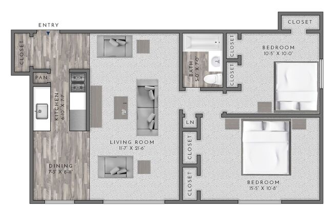 2 beds, 1 bath, 840 sqft, $2,925