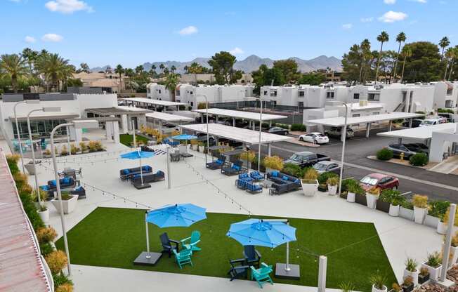 an aerial view of the courtyard