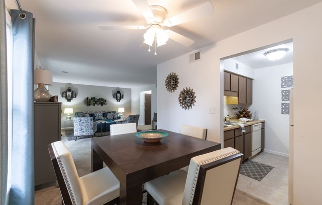 Living and dining room in a 2 bedroom apartment at  University Park Apartments