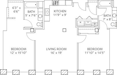 2 beds, 2 baths, 1,160 sqft, $1,535