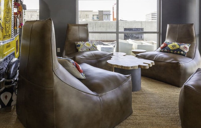 leather chairs at Lotus Republic Apartments for rent in Downtown Salt Lake City, Utah