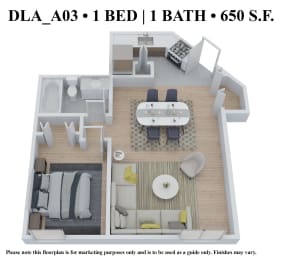1 bed, 1 bath, 650 sqft, $1,102