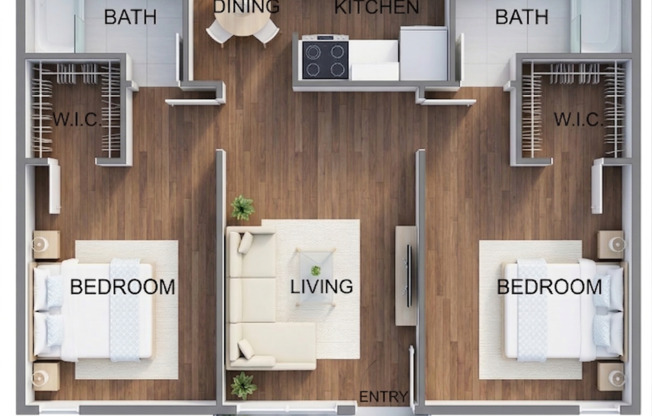 2 beds, 2 baths, 1,006 sqft, $995, Unit 100