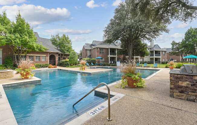 A pool with a ladder in the middle of it.