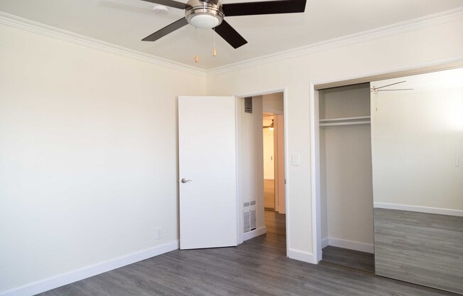 bedroom entrance and ceiling fan