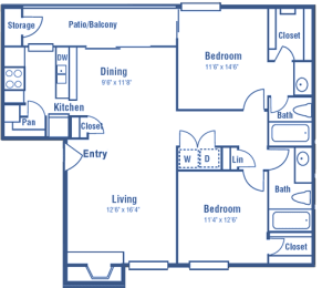 2 beds, 2 baths, 995 sqft, $1,385