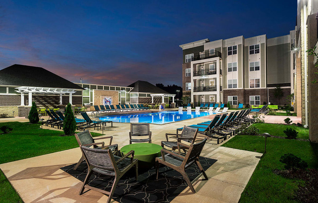 Poolside patio seating at Mosaic at Levis Commons, Perrysburg, 43551