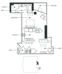 1 bed, 1.5 baths, 808 sqft, $2,145