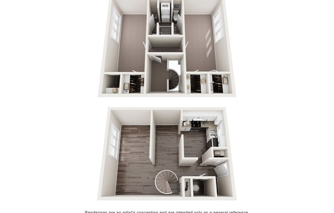 a stylized floor plan of a 1 bedroom apartment