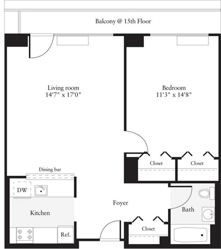 1 bed, 1 bath, 664 sqft, $3,450, Unit 1516