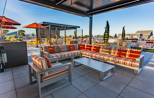 Rooftop lounge seating at Bayswater Apartments, Burlingame