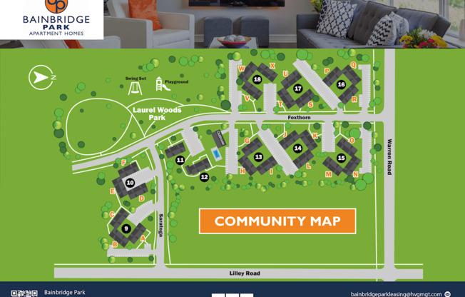 A map of the Bainbridge Park Apartment Homes community layout.