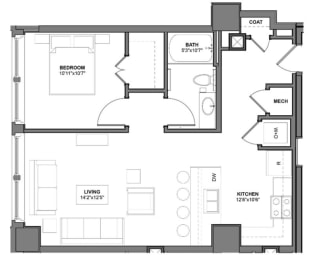 1 bed, 1 bath, 755 sqft, $891