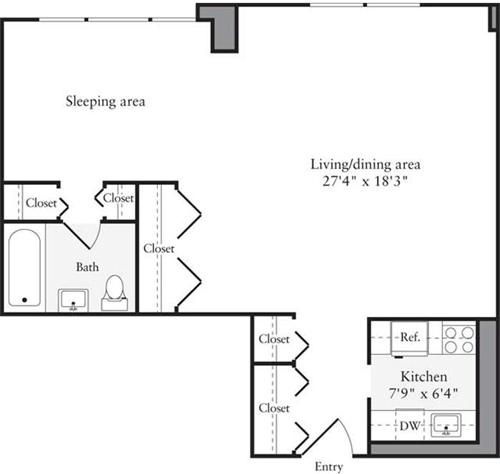 Studio, 1 bath, 610 sqft, $3,829