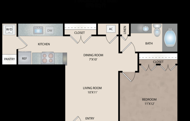 1 bed, 1 bath, 576 sqft, $1,275