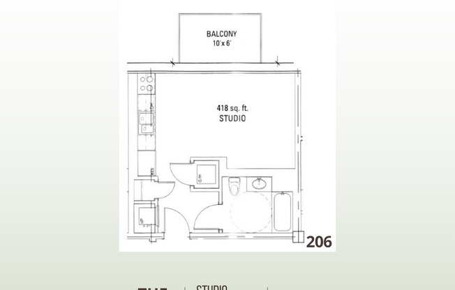Studio, 1 bath, 418 sqft, $1,700, Unit 952-206