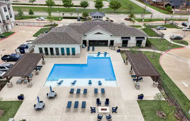 an aerial view of the pool at the club at reunion house