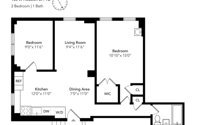 2 beds, 1 bath, $7,495, Unit 1G