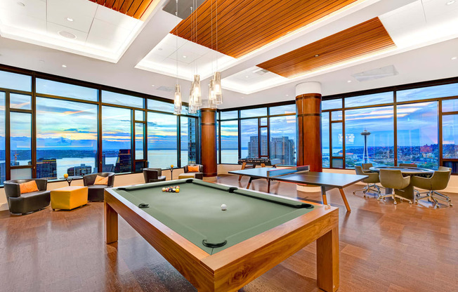 Sky Lounge That Includes Billiards, Ping Pong, and Foosball Tables at Cirrus, Seattle, 98121