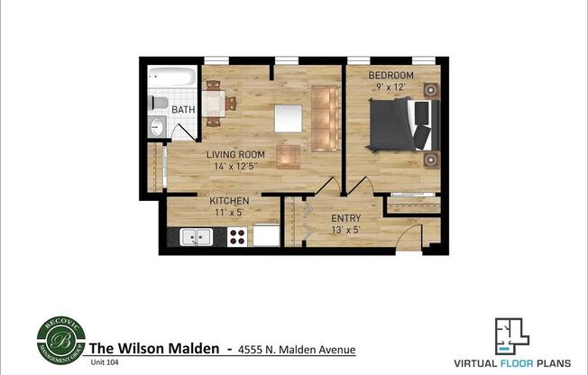 1 bed, 1 bath, 550 sqft, $1,850, Unit 104
