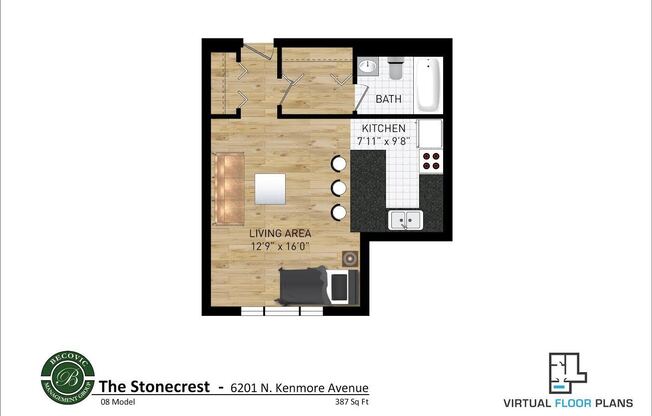 Studio, 1 bath, 369 sqft, $1,495, Unit 508