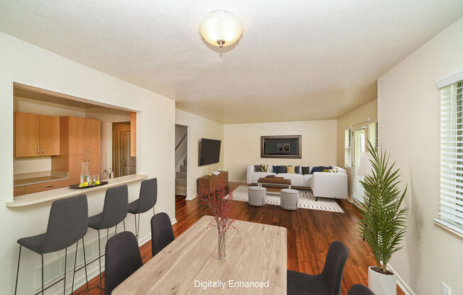 a view of the living room and dining room from the kitchen at Foxwood and The Hermitage, Portage