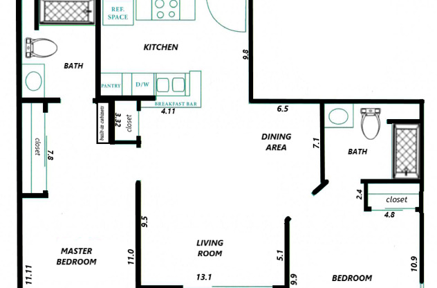 2 beds, 2 baths, 980 sqft, $2,810