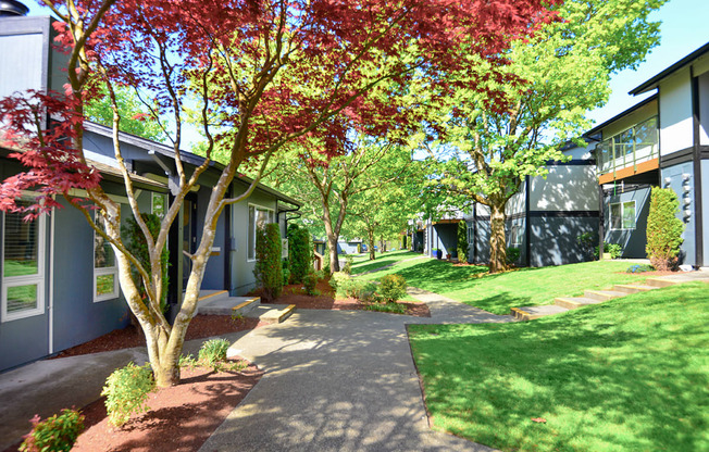 a tree in front of a house