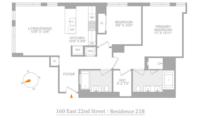 2 beds, 2 baths, 1,111 sqft, $12,000, Unit 21B