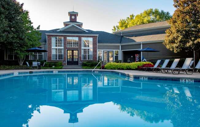 Resort-Style Swimming Pool with Leasing Office at Polos at Hudson Corners Apartments, South Carolina 29650